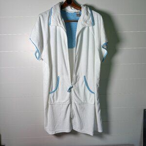 Jasmine Rose 3X Robe House Coat White Terry Knee Length Full Zip